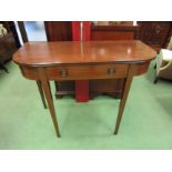 An Edwardian satinwood line inlaid D-shape top side table the single frieze drawer over square