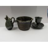 Three Dunmore glazed pottery items, including frog jug, damage to one piece (3)