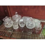 Crystal glass lidded preserve pots and ashtrays, pin dishes