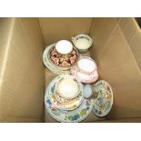 A box of mainly Mason's Regency together with cups and saucers including lustre and a Crown Derby