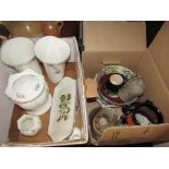 Two boxes of ceramics including Aynsley "Wild Tudor" lidded jar and "Vienna" vases, Maling "Peony