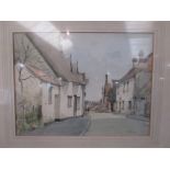 STANLEY ORCHART: A watercolour 'Stevington' in Bedfordshire, framed and glazed, 1978, water damage