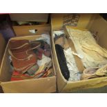 Two boxes of vintage clothing and accessories, hat, bags, christening gowns etc.