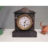 A late 19th/ early 20th century slate and marble timepiece, French 8-day pendulum movement, white