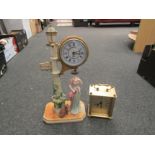 A P.De Rivoli lady and dog lamppost clock and brass carriage clock