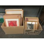 Two boxes of framed and glazed prints (15+)