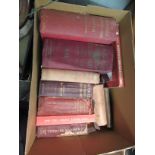 A box of mixed books including MacDonald's English Directory & Gazetter 1941; AF Harrod 'The