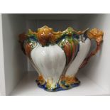 A Victorian style majolica two handled jardiniere, 23cm high, a/f