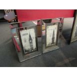 Two mirrored glass framed prints of London and New York, 61cm x 51cm