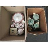 Two boxes containing a Denby part coffee set together with various other part dinner/tea services