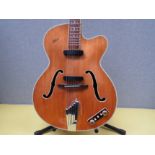 A Hofner President semi-acoustic guitar with natural blonde body, serial 5752 dating to 1959