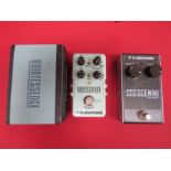 A T.C. Electronic Crescendo guitar effects pedal and a boxed Quintessence Harmonizer pedal (2)