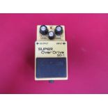 A Boss SD-1 Super OverDrive guitar effects pedal