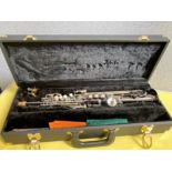 A 'Mason' sopranino saxophone, gun metal coloured, hard cased