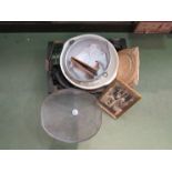 A mixed lot of kitchenalia including bread boards, a large Tudor Ware mixing bowl, Victorian box