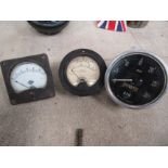 A Crypton No A5987 ampmeter, Smiths speedo and a "The Walsall Electrical" No 23185 ampmeter