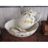 A Victorian wash bowl and jug, soap dish etc (4) white ground with yellow flower with trailing ivy