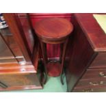 An Edwardian mahogany line inlaid two tier jardiniere stand, 92cm high