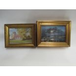 Two Dennis Howlett pictures church and winter scene