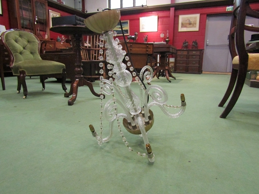 A four branch twisted glass chandelier - Image 2 of 2