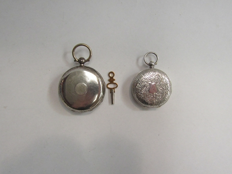 Two silver fob watches including one with enamel numerals - Image 2 of 3