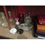 Ruby glasses, three Wedgwood glass animals, four jelly moulds, etc