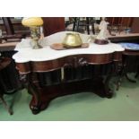 A Circa 1840 marble top washstand with single drawer over carved scroll foot legs and plateau base