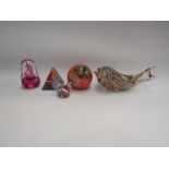 Glass paperweights including a fish and globe paper weight (5)