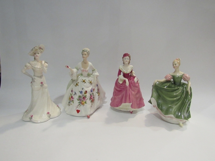 Four lady figures, two Royal Doulton and two Coalport