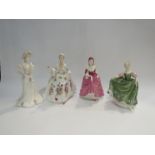 Four lady figures, two Royal Doulton and two Coalport