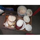 Two boxes of mixed wares, jelly moulds, chamber pots etc (some a/f)