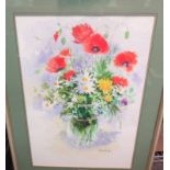 CAROL MAY: A watercolour titled "Wildflowers" signed lower right, framed and glazed, 47cm x 33cm