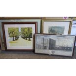 A group of five framed and glazed prints including St Edmundsbury Abbey, Helmingham Hall, Lakeland