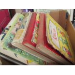 A box of mixed children's books including Bonzo's Annual and Mother Goose Nursery Rhymes