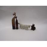 Figures including cast bunny, pouncing studio pottery cat and Deco cats (4)