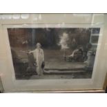 A monotone print of feuding lady and gent, after Edward Gilbert Hester (1843-1903), pencil signed,