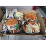 A box containing cottage ware style teapots, jugs etc, Beswick and other makers