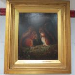 A 19th Century oil on canvas of a pair of Red Squirrels eating cob nuts. Unsigned image size 34cm
