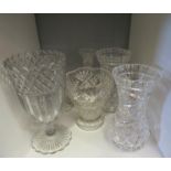 A selection of decorative glassware, mainly vases and a pair of candlesticks (6)