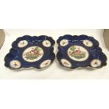 A pair of 19th Century English porcelain cabinet dishes, scalloped edge, cobalt blue ground with