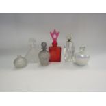 Six various scent bottles including Art Deco style