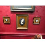 Three Wedgewood Jasperware plaques. Two small and one large. Framed