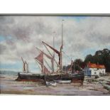 KEN CURTIS: "Pin Mill". Framed acrylic on board. Signed lower right. 41cm x 58.5cm