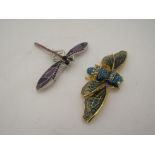 Two decorative brooches, dragonfly and beetle