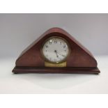 A 1920's inlaid mahogany presentation mantel clock, Arabic dial, missing foot