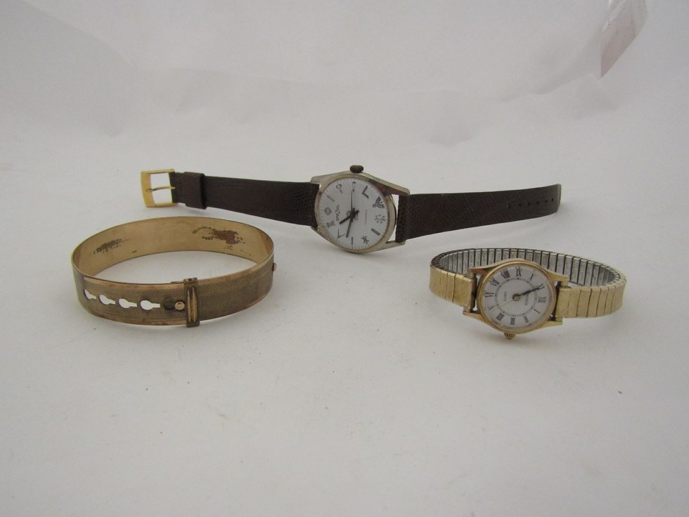A "Spezial" Masonic wristwatch, gold plated bangle and dress watch (3)