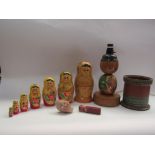 A Russian doll, Russian doll lamp and terracotta decorative pot (3)