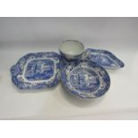 Four pieces of Spode "Italian" pattern including large mug with 'Auld Lang Syne'