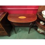 A George III inlaid mahogany bow front card table with crossbanded decoration, the hinged folder