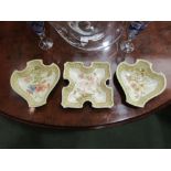 Three Derby hand painted porcelain dishes, gilt enriched